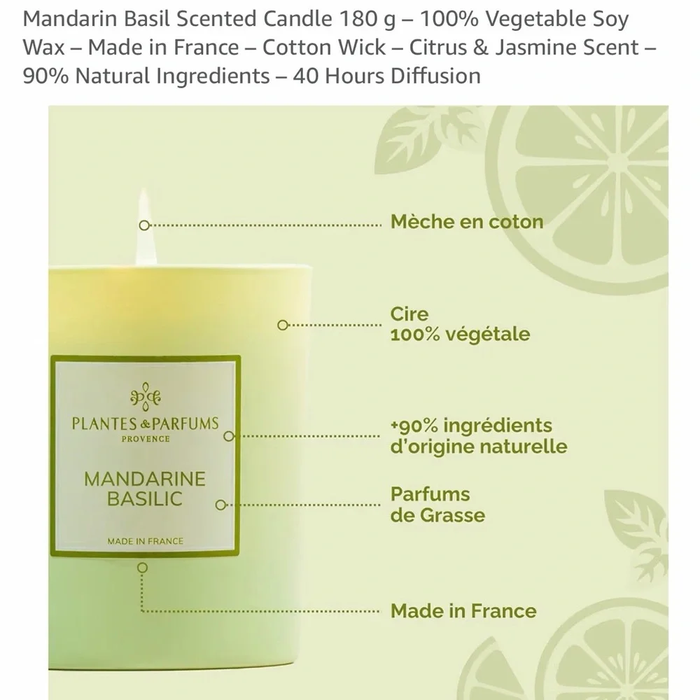 PLANTES & PARFUMS PROVENCE CANDLE Mandarine Basilic scent